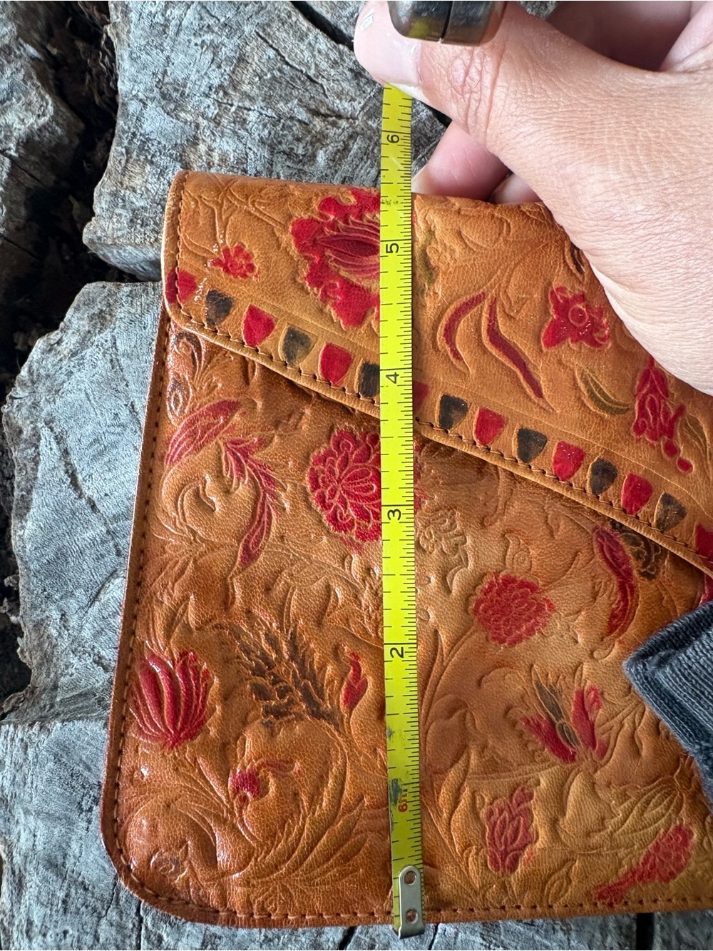 Vintage Tooled Floral Leather Envelope Clutch | Boho Western | Genuine Leather - Picture 8 of 8